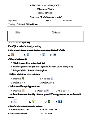 Đề kiểm tra cuối học kì II Tin học lớp 4 - Năm học 2015-2016